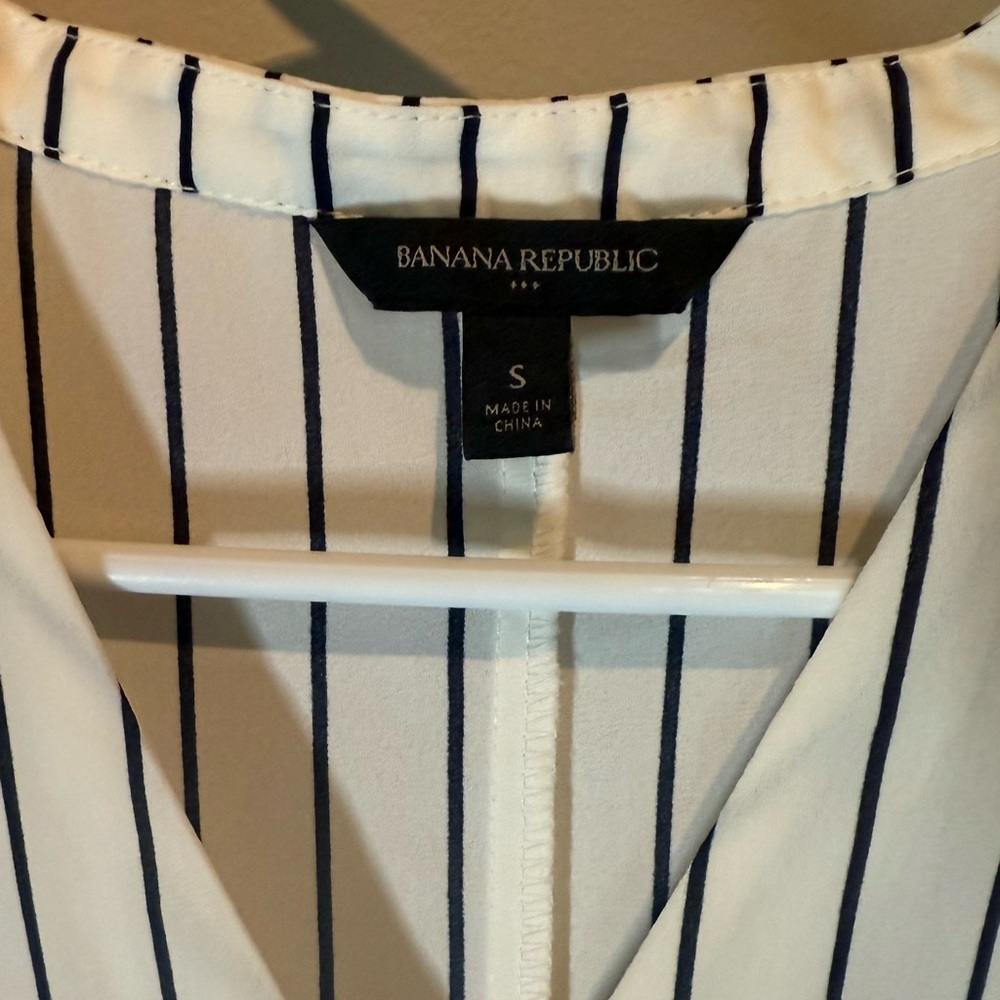 Banana Republic Ivory and Navy Striped Blouse